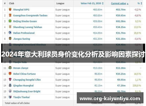 2024年意大利球员身价变化分析及影响因素探讨
