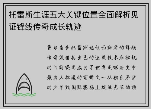 托雷斯生涯五大关键位置全面解析见证锋线传奇成长轨迹