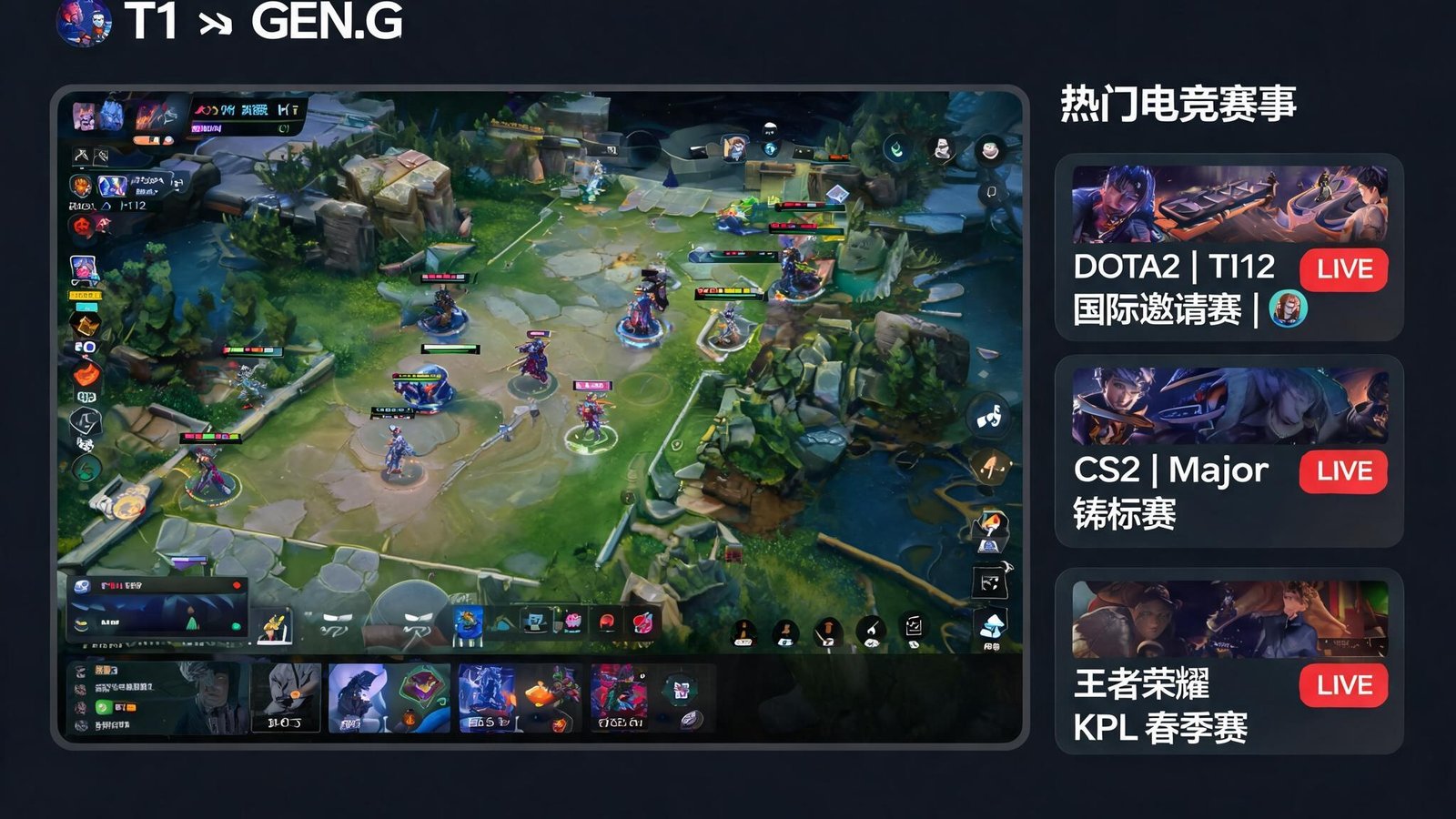 开云体育平台显示英雄联盟、DOTA2等电竞赛事直播画面